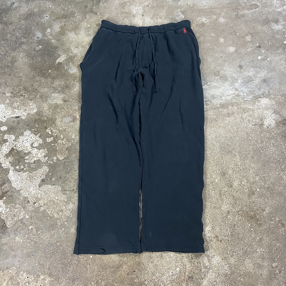 Polo Ralph Lauren Pajama Pants Size Large Black Waffle Knit Red Pony Logo